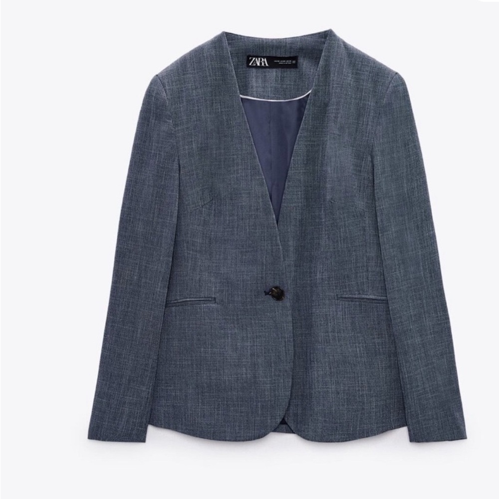 Zara Blue Single-Button Blazer